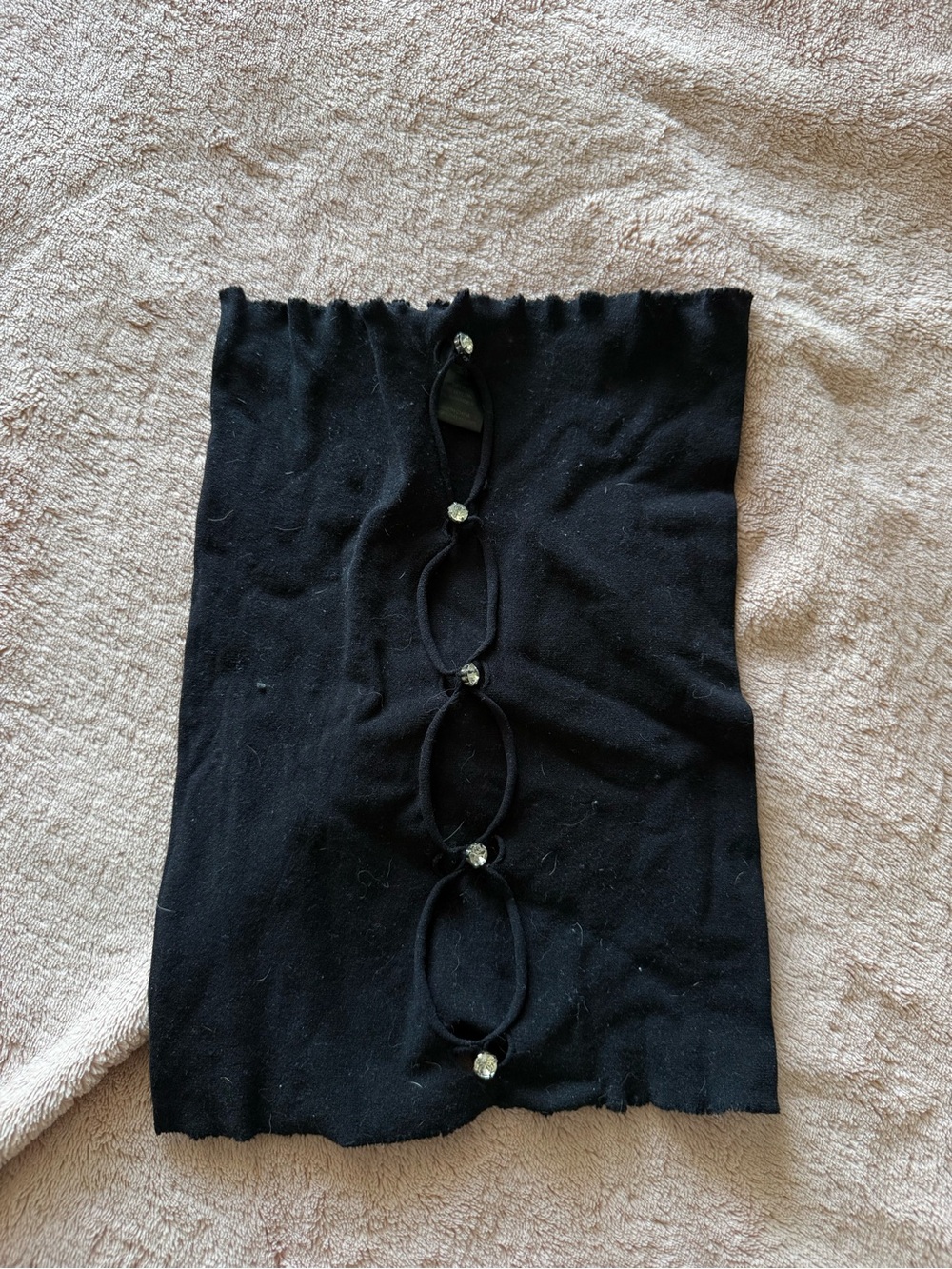 Fashion Nova Black Strapless Crop Top with Loop & Gem Accents